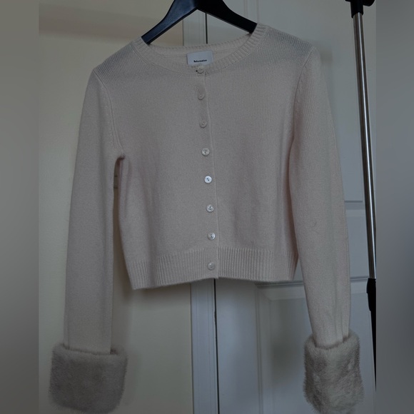 Reformation Clara Cardigan/Cream Faux Fur Cuff - Picture 5 of 10